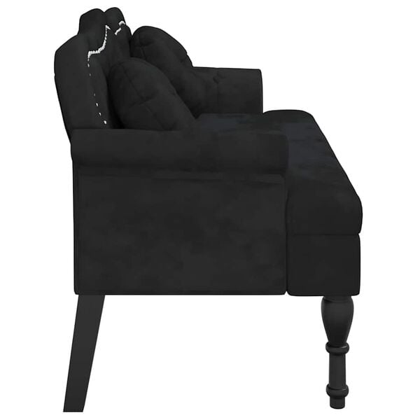 vidaXL Bench Black Velvet (100% polyester), plywood, solid rubber wood