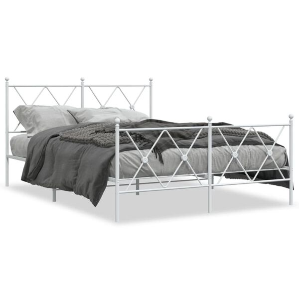 vidaXL Bed Frame White Steel Double Bed Frame Rectangular