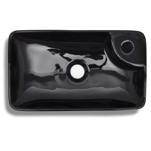 vidaXL Ceramic Bathroom Sink Basin with Faucet Hole Black