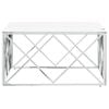 vidaXL Coffee Table Silver, White Marble Stainless Steel, Tempered Glass