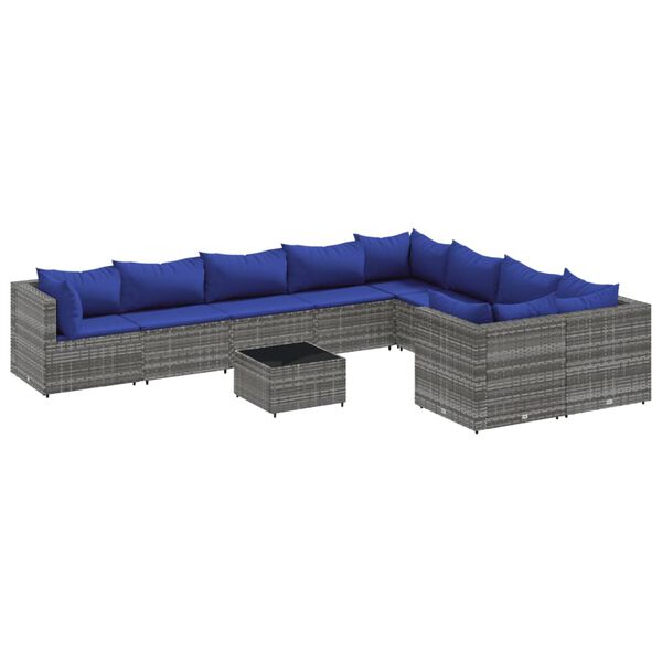 vidaXL Patio Sofa Set Gray PE Rattan 10-piece Adjustable Feet