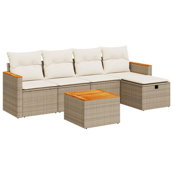 vidaXL Garden Sofa Set Beige PE rattan, powder-coated steel, acacia wood