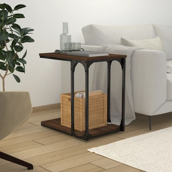 vidaXL Side Table Brown oak Engineered wood Compact C Shape Side Table