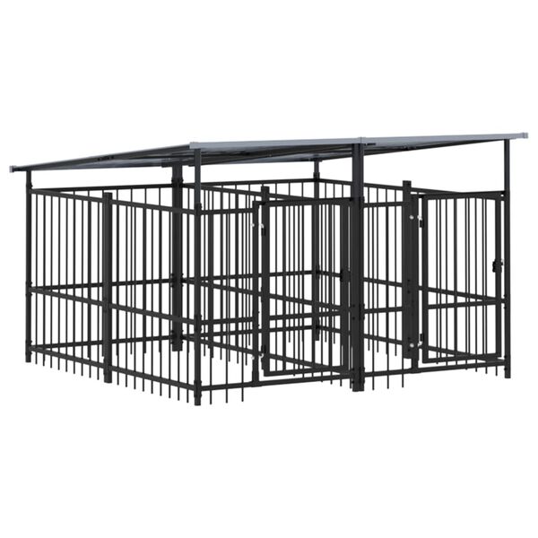 vidaXL Dog Kennel Black Powder-coated steel 40.3 sq ft floor area