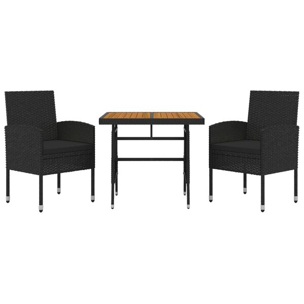 vidaXL Outdoor Dining Set Black PE rattan, steel, solid acacia wood Small