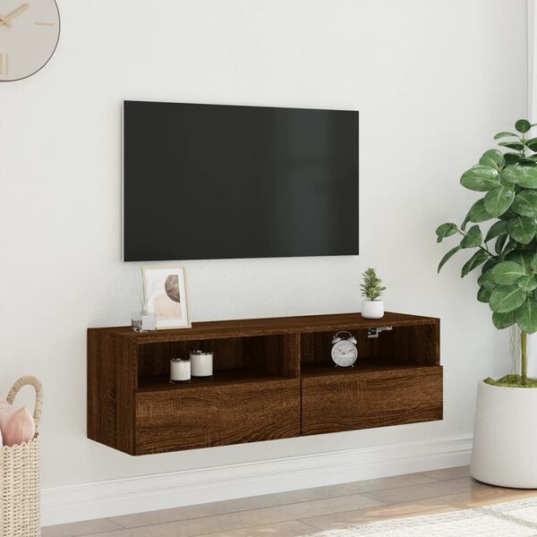 vidaXL TV Wall Cabinet Brown Oak 39.4x11.8x11.8" Engineered Wood