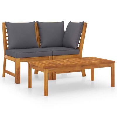 vidaXL 3 Piece Patio Lounge Set with Dark Gray Cushion Solid Acacia Wood