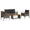 vidaXL 4 Piece Patio Sofa Set with Cushions Grey Poly Rattan
