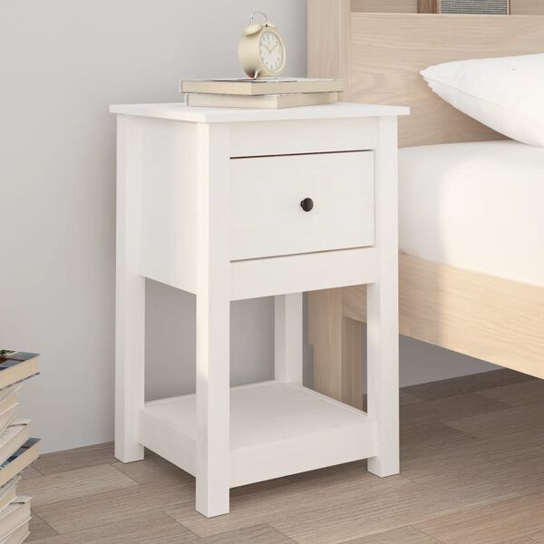 vidaXL Bedside Cabinet White Solid pine wood 15.7 x 13.8 x 24.2 in