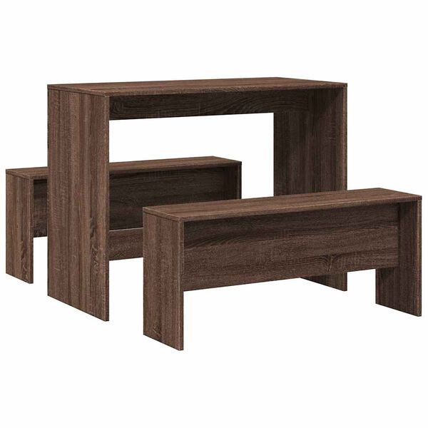 vidaXL Dining Table And Bench Set Brown Oak Engineered Wood Seats 4