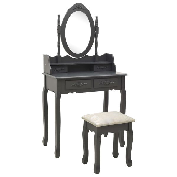vidaXL Dressing Table Set with Stool Grey 29.5x27.2x55.1" Paulownia Wood