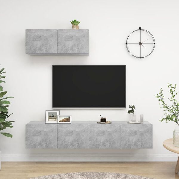 vidaXL TV Cabinet Set of 3 Concrete Grey Engineered Wood Medium