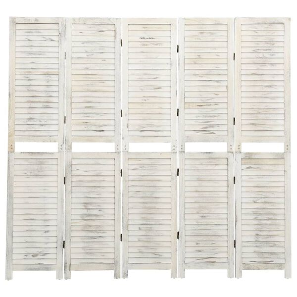 vidaXL 5-Panel Room Divider Antique White 70.3x65.4" Solid Wood