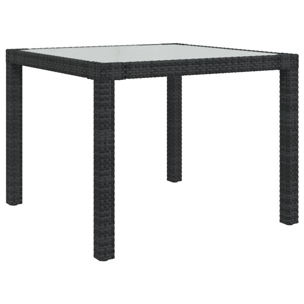 vidaXL Garden Table Black Poly rattan, powder-coated steel, tempered glass