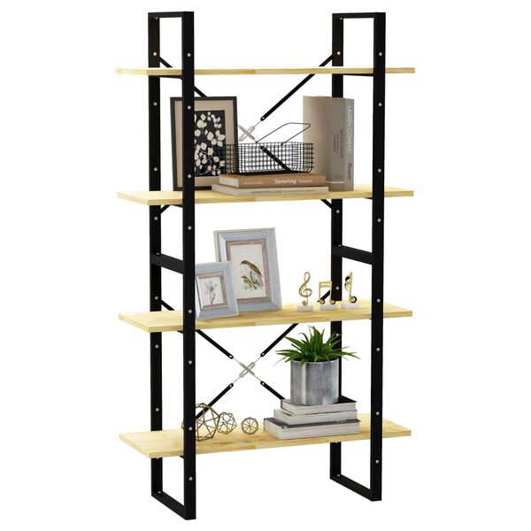 vidaXL Book Cabinet Natural wood and black Solid pine wood, metal Medium