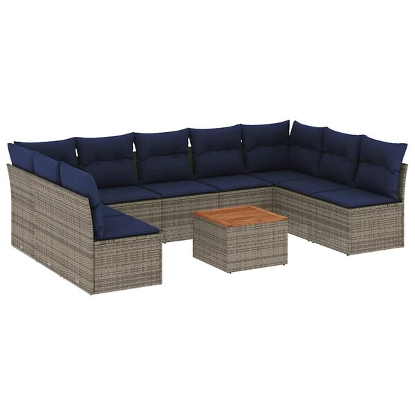 vidaXL 10 Piece Patio Sofa Set with Cushions Gray Poly Rattan