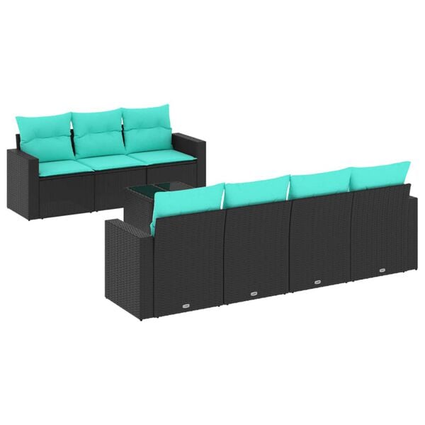 vidaXL 8 Piece Patio Sofa Set with Cushions Black Poly Rattan