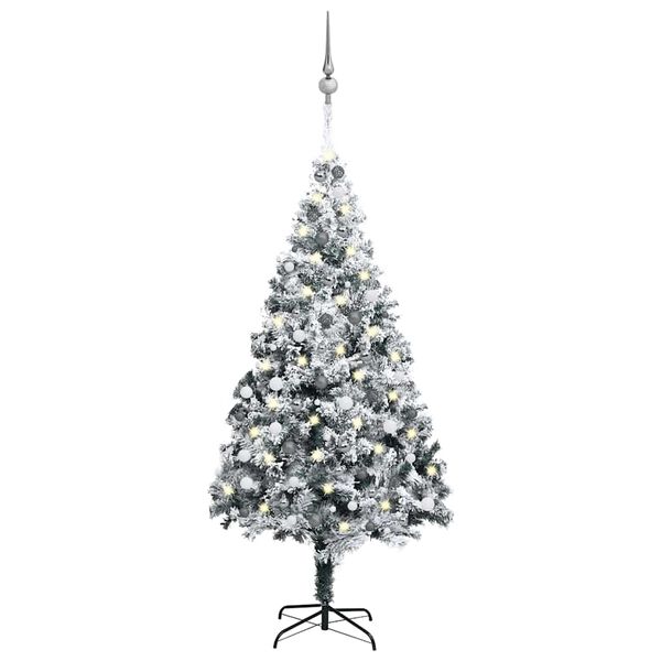 vidaXL Artificial Christmas Tree Green with flocked snow PVC, steel 7.9 ft