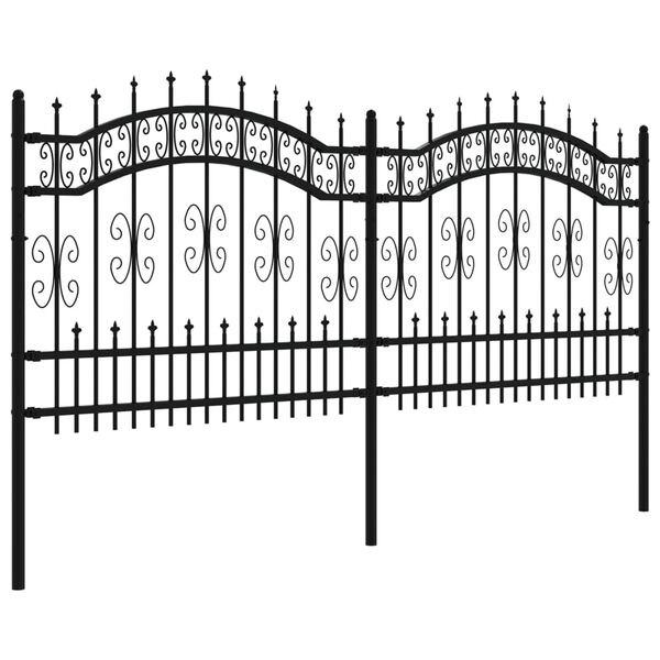 vidaXL Garden Fence with Spear Top Black 94.5"x39.4" Powder-coated Steel