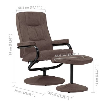 vidaXL Swivel Recliner with Ottoman Brown Faux Suede Leather