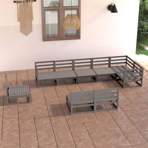 vidaXL Garden Lounge Set Grey Solid Pine Wood Large Modular