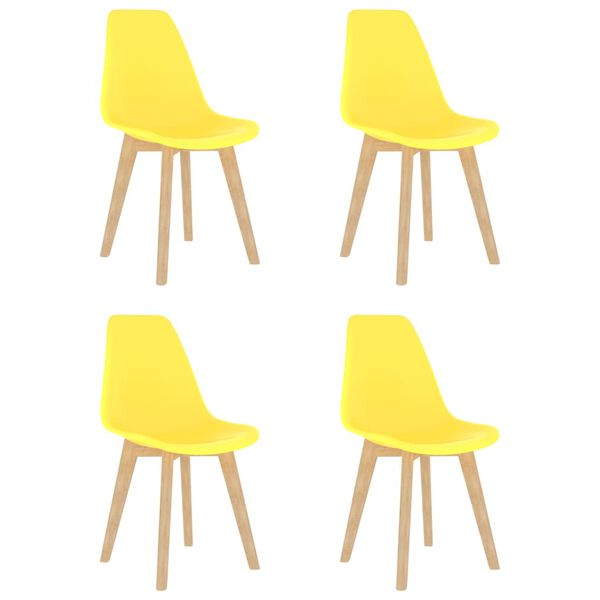 vidaXL Dining Chair Set of 4 Yellow Polypropylene, Beechwood Standard
