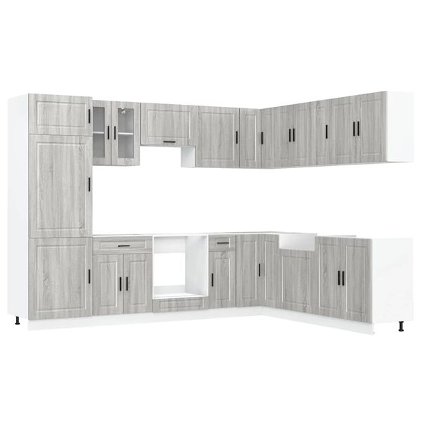 vidaXL Kitchen Cabinet Set Gray sonoma Engineered wood and glass Large