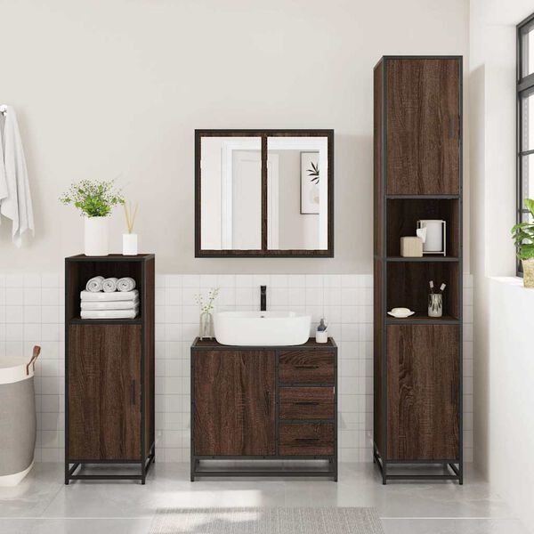 vidaXL Bathroom Sink Cabinet Brown Oak Engineered wood, Metal Medium
