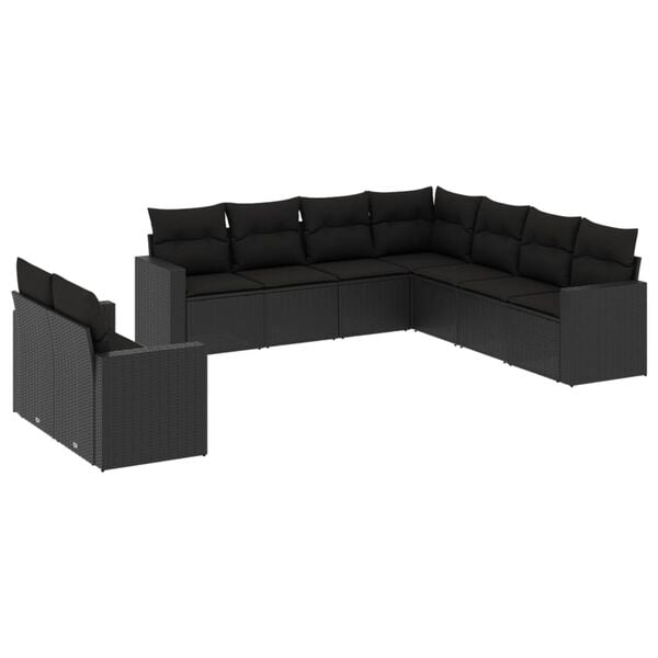 vidaXL Garden Sofa Set Black PE Rattan Large Adjustable Armrests