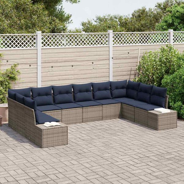 vidaXL Garden Sofa Set with Cushion 10 pcs Grey Poly Rattan