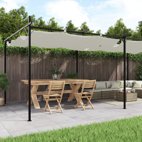 vidaXL Pergola with Retractable Roof Cream 231.9"x115"x90.6"