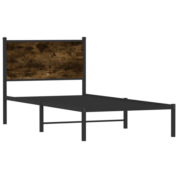vidaXL Bed Frame Smoked Oak Steel, Engineered Wood Twin Modern