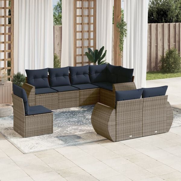 vidaXL 8 Piece Garden Sofa Set with Cushions Grey Poly Rattan