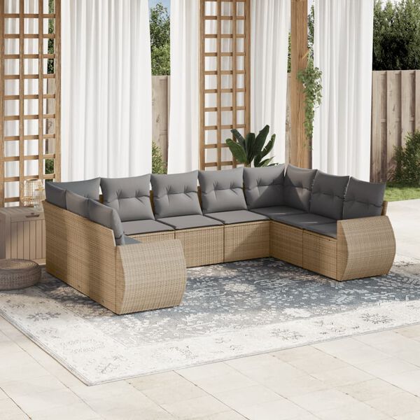 vidaXL Garden Sofa Set Beige PE Rattan Large Adjustable Armrests