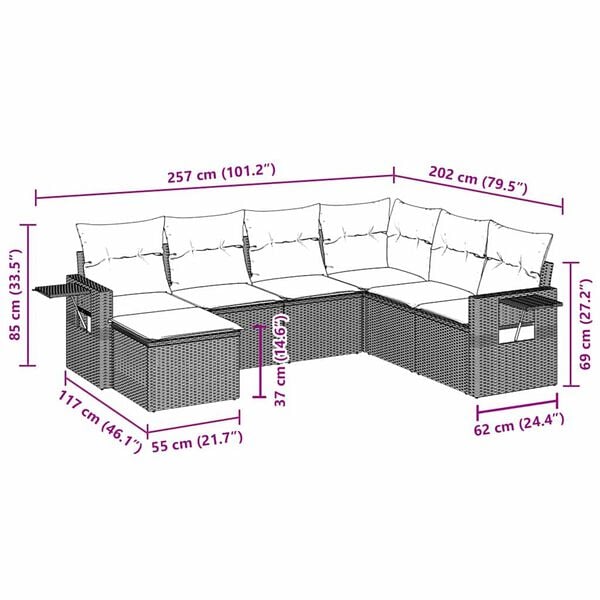 vidaXL Garden Sofa Set Black and Cream white