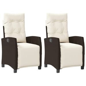 vidaXL Reclining Garden Chair Set of 2 Brown and Cream White