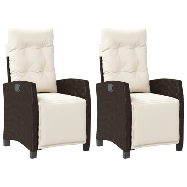 vidaXL Reclining Garden Chair Set of 2 Brown and Cream White