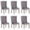vidaXL Dining Chair Set of 6 Grey Velvet, solid rubberwood Standard
