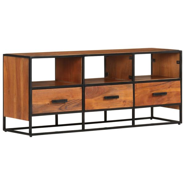 vidaXL TV Cabinet Honey Brown, Black Solid Acacia Wood, Powder-Coated Iron