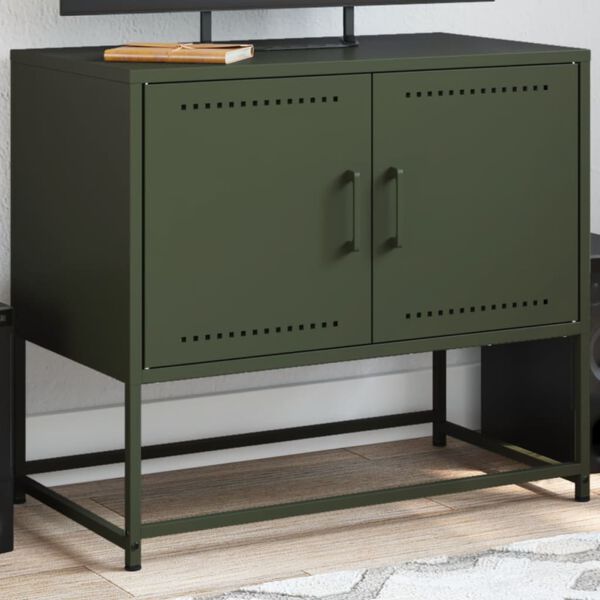 vidaXL TV Cabinet Olive Green Steel Medium TV Cabinet Rectangular