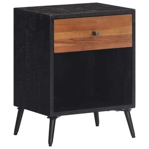 vidaXL Bedside Cabinet Natural teak and black Solid teak wood and iron
