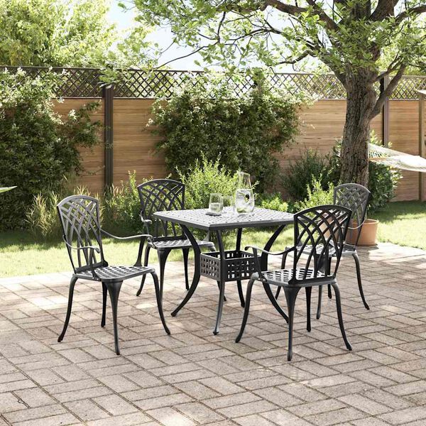 vidaXL Garden Table Set 5 pcs Black Cast Aluminium