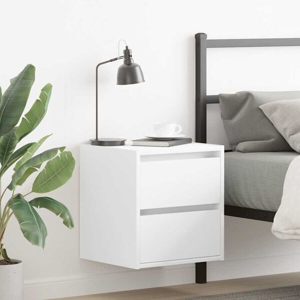 vidaXL Wall-mounted Bedside Cabinet White Engineered wood Small