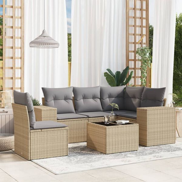 vidaXL Garden Sofa Set Beige PE rattan, Powder-coated steel, Tempered glass