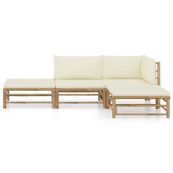 vidaXL Garden Lounge Set Cream White Bamboo, Fabric (100% polyester)