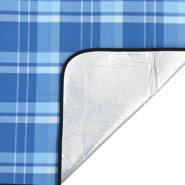 vidaXL Picnic Blanket Foldable Blue Plaid 78.7"x78.7" Velvet