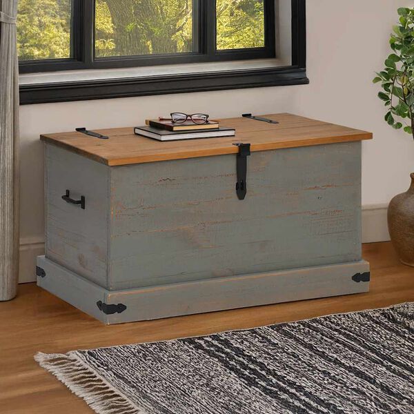 vidaXL Storage Chest Grey Solid pine wood, metal Medium Storage Chest