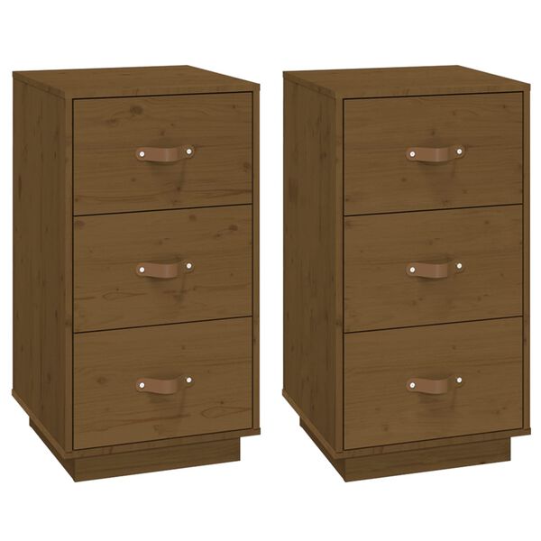 vidaXL Bedside Cabinet Set of 2 Honey brown Solid pine wood Medium