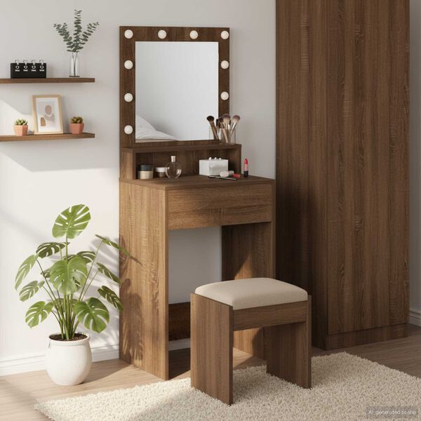 vidaXL Dressing Table with Shelf Brown Oak 19.69 x 16.14 x 53.15 in