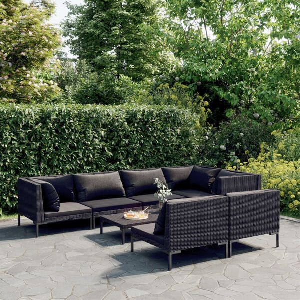vidaXL Garden Lounge Set Dark grey Powder-coated steel Large